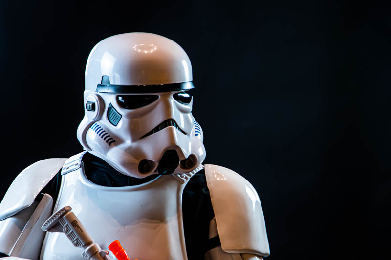 Stormtrooper at Photoshop World — full color portrait against a dark background